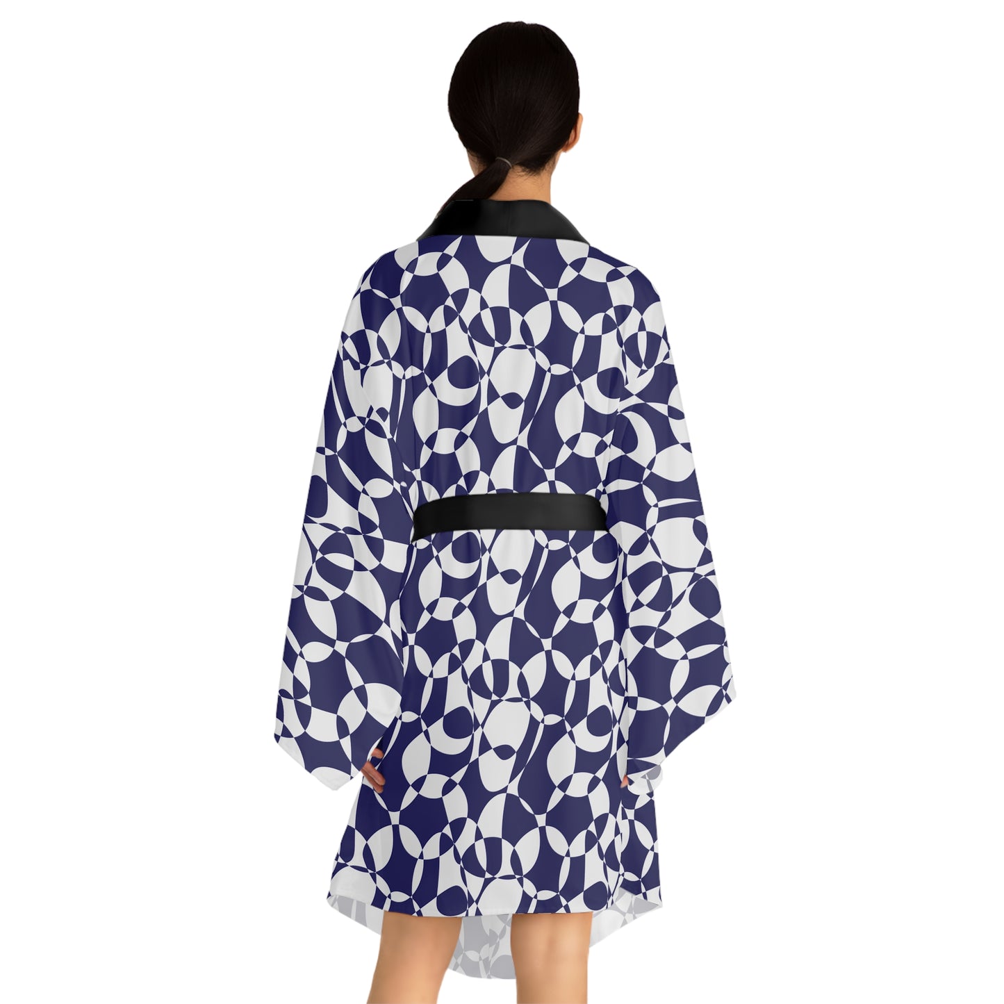 Sapphire Swirl - White - Long Sleeve Kimono Robe (AOP)