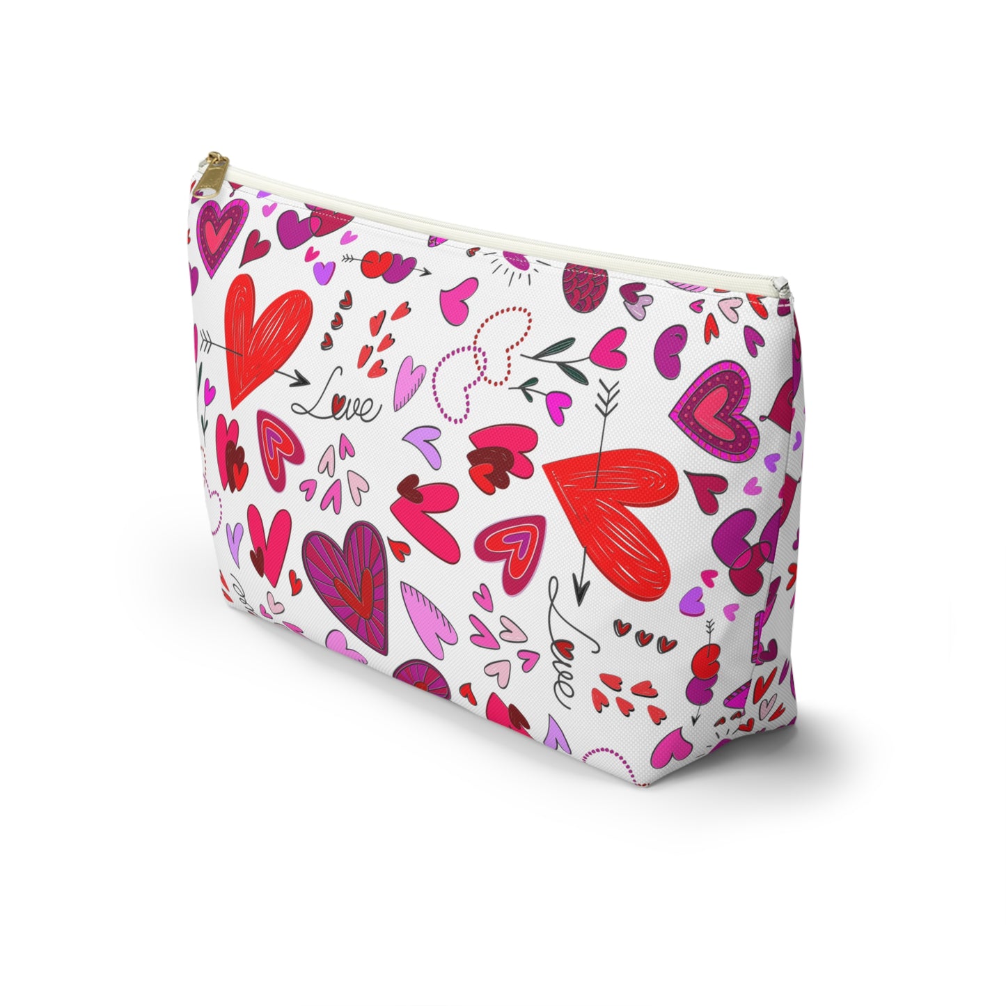 Heart Doodles - White ffffff - Accessory Pouch w T-bottom