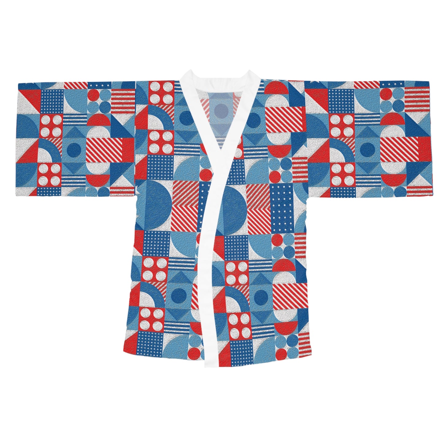 Red White and Blue Bold Pattern - Oil Paint Texture - BIG - Long Sleeve Kimono Robe (AOP)