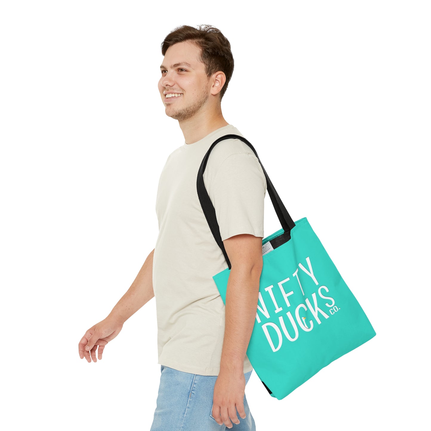 Nifty Ducks Co. Logo2 - Turquoise 40E0D0 - Tote Bag