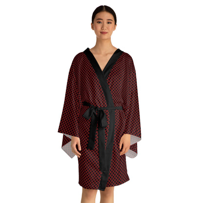 Pixel Petals - Red - Black - Long Sleeve Kimono Robe (AOP)