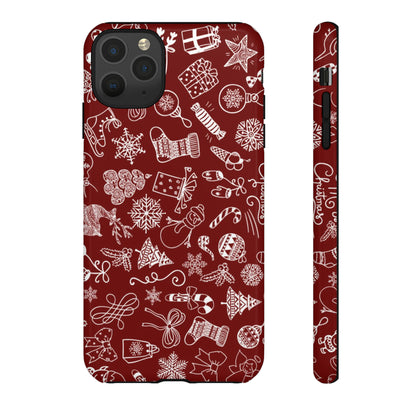 Christmas doodles on red - Tough Cases