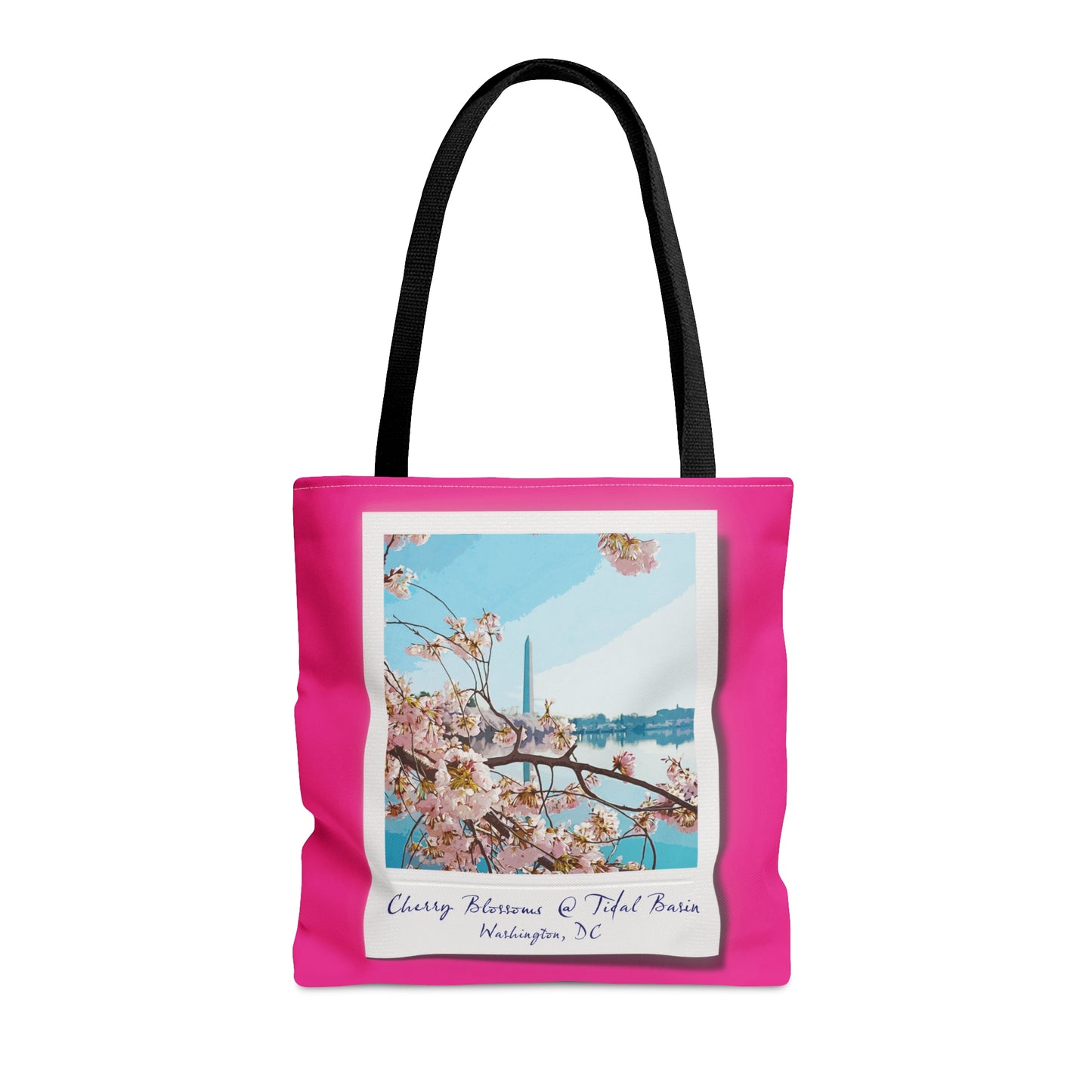 Instant Photo - Tidal Basin Cherry Trees - Mean Girls Lipstick ff00a8 - Tote Bag