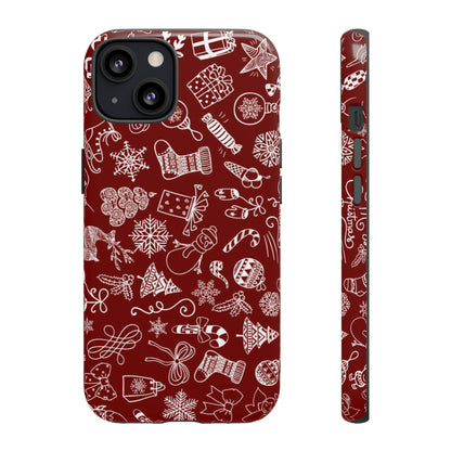 Christmas doodles on red - Tough Cases