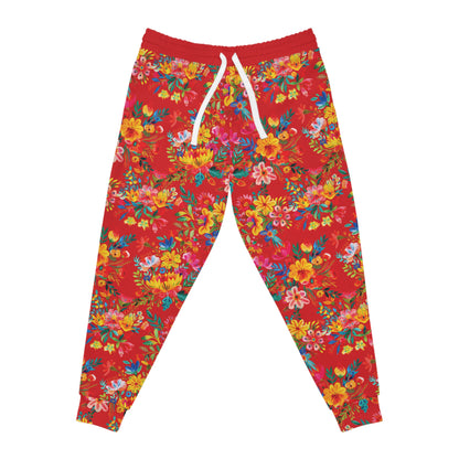 Bright Bold Watercolor Flowers - Scarlet de0000 - Athletic Joggers