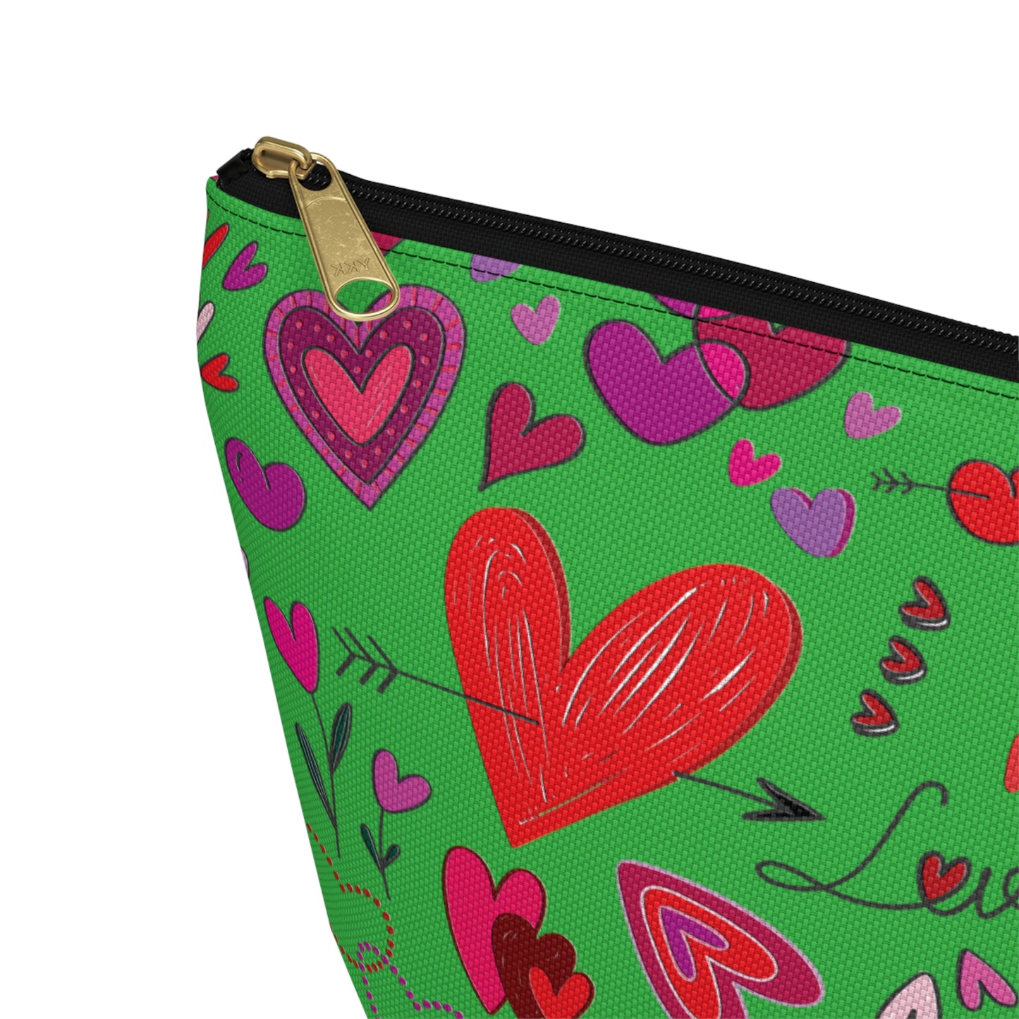 Heart doodles - Lime Green 21C12E - Accessory Pouch w T-bottom