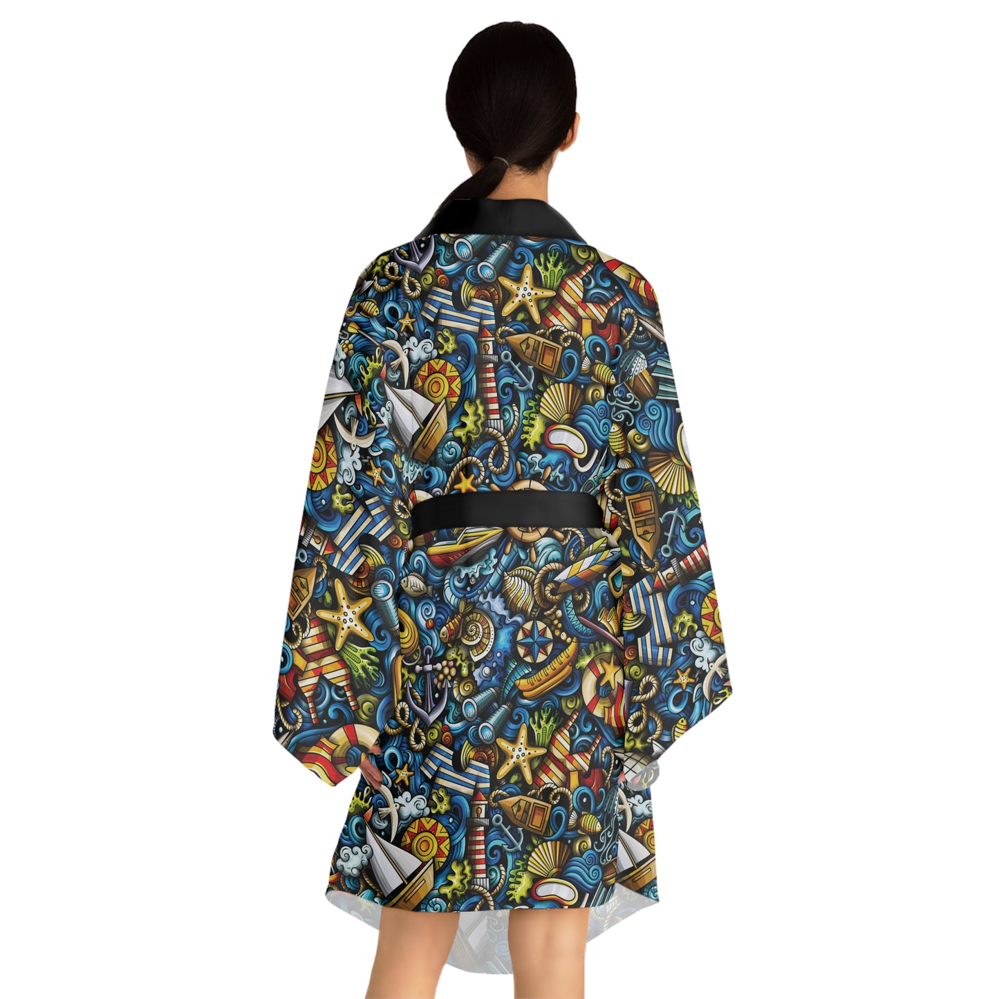 Nautical Doodles - Long Sleeve Kimono Robe (AOP)