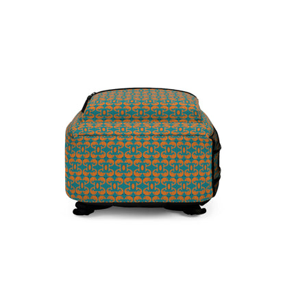 Playful dolphins - Orange - Aqua 008E97 - Backpack