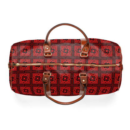 Intersecting Squares - Red - Black 000000 - Waterproof Travel Bag