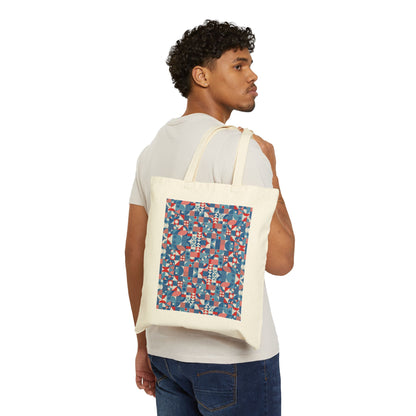 Red White and Blue Bold Pattern - Oil Paint Texture - Cotton Canvas Tote Bag