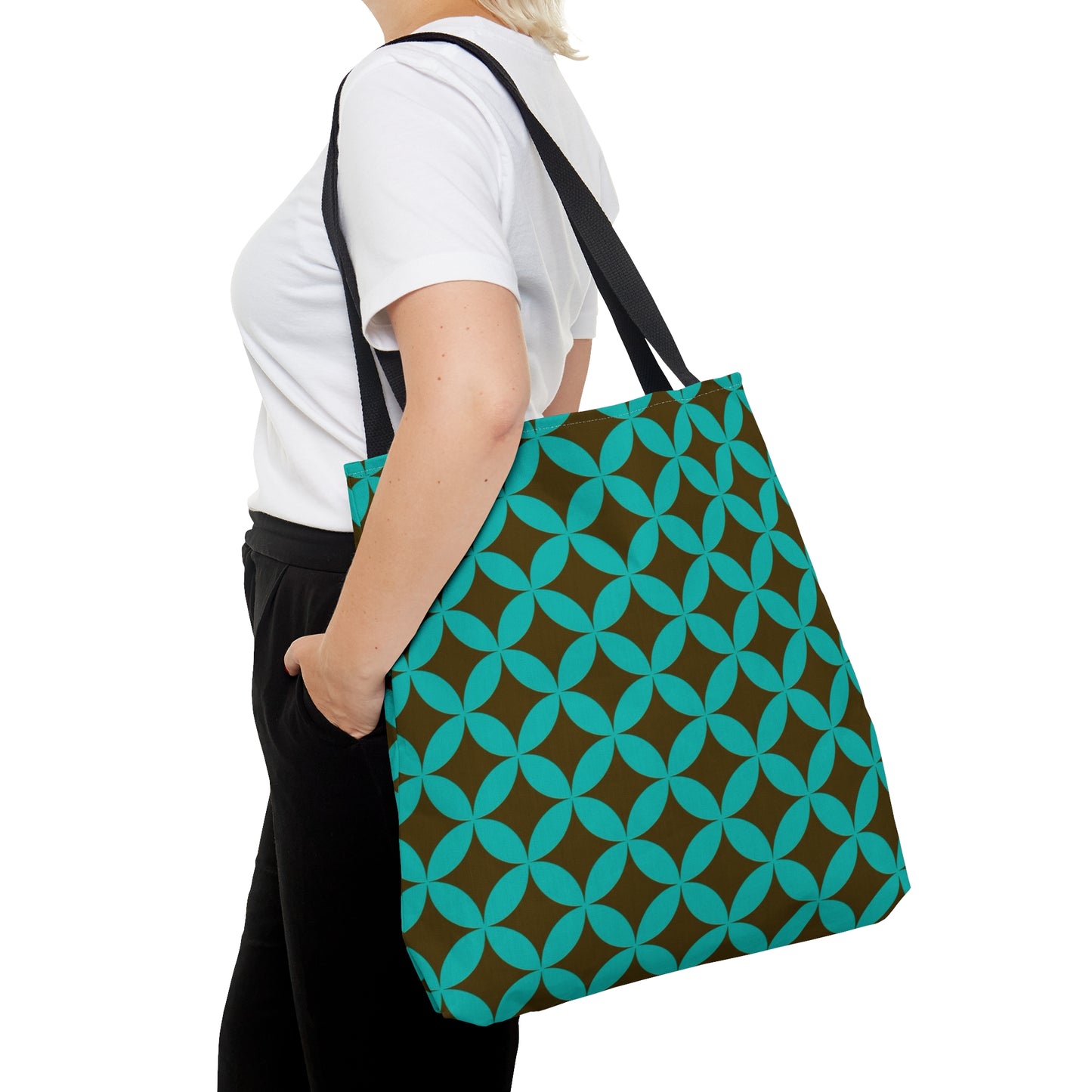 Brown with teal background geometric pattern - Tote Bag