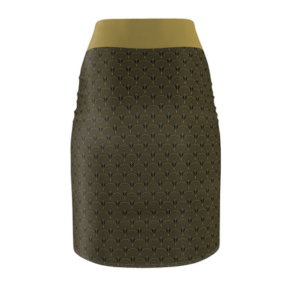 Art Deco 10 - Black 000000 Gold b29b4d - Women's Pencil Skirt (AOP)