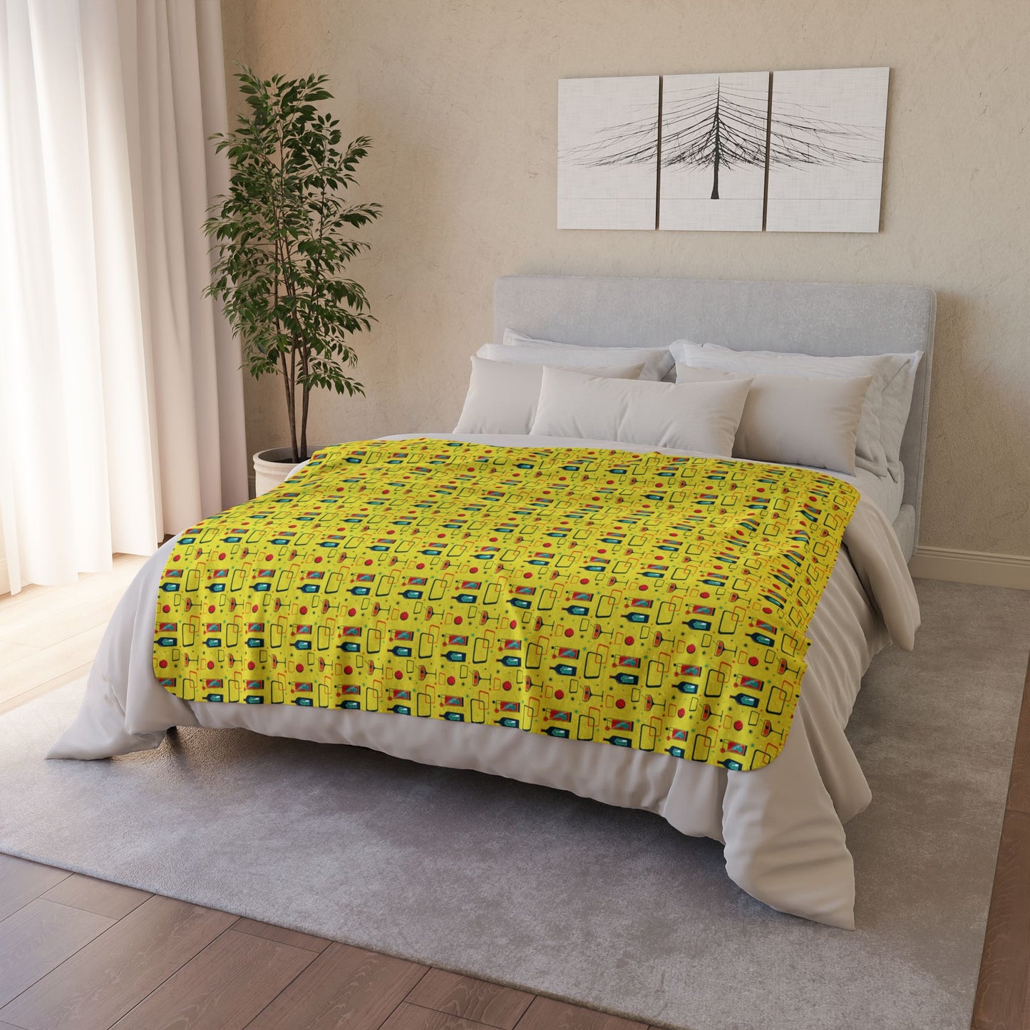 Fleece Sherpa Blanket - Cocktail Time - Yellow