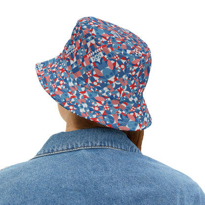 Red White and Blue Bold Pattern - Oil Paint Texture - Bucket Hat (AOP)