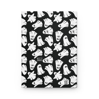 Boo - Ghosts - Halloween - Black 000000 - Hardcover Journal Matte