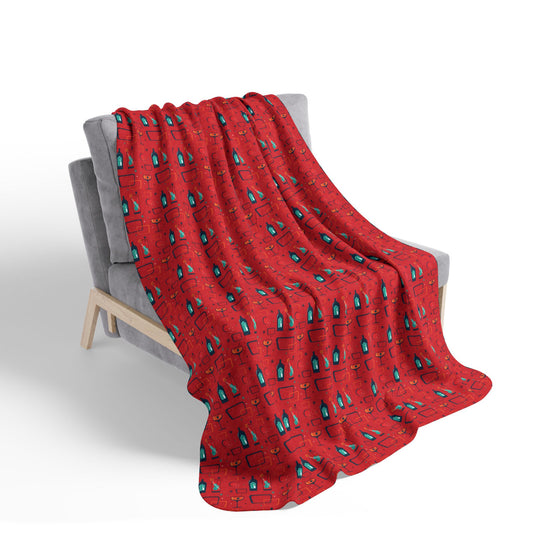 Fleece Sherpa Blanket - Cocktail Time - Scarlet