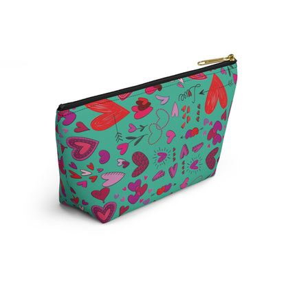 Heart doodles - Turquoise 12d3ad - Accessory Pouch w T-bottom