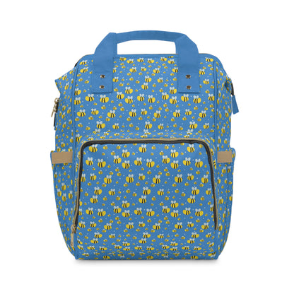 Lots of Bees - Blue #139aff  - small print - Multifunctional Diaper Backpack