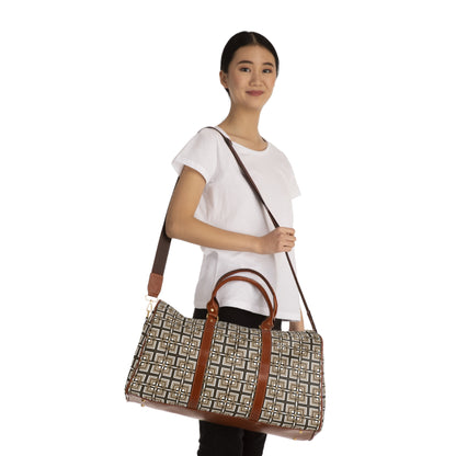 Intersecting Squares - Brown - White ffffff - Waterproof Travel Bag