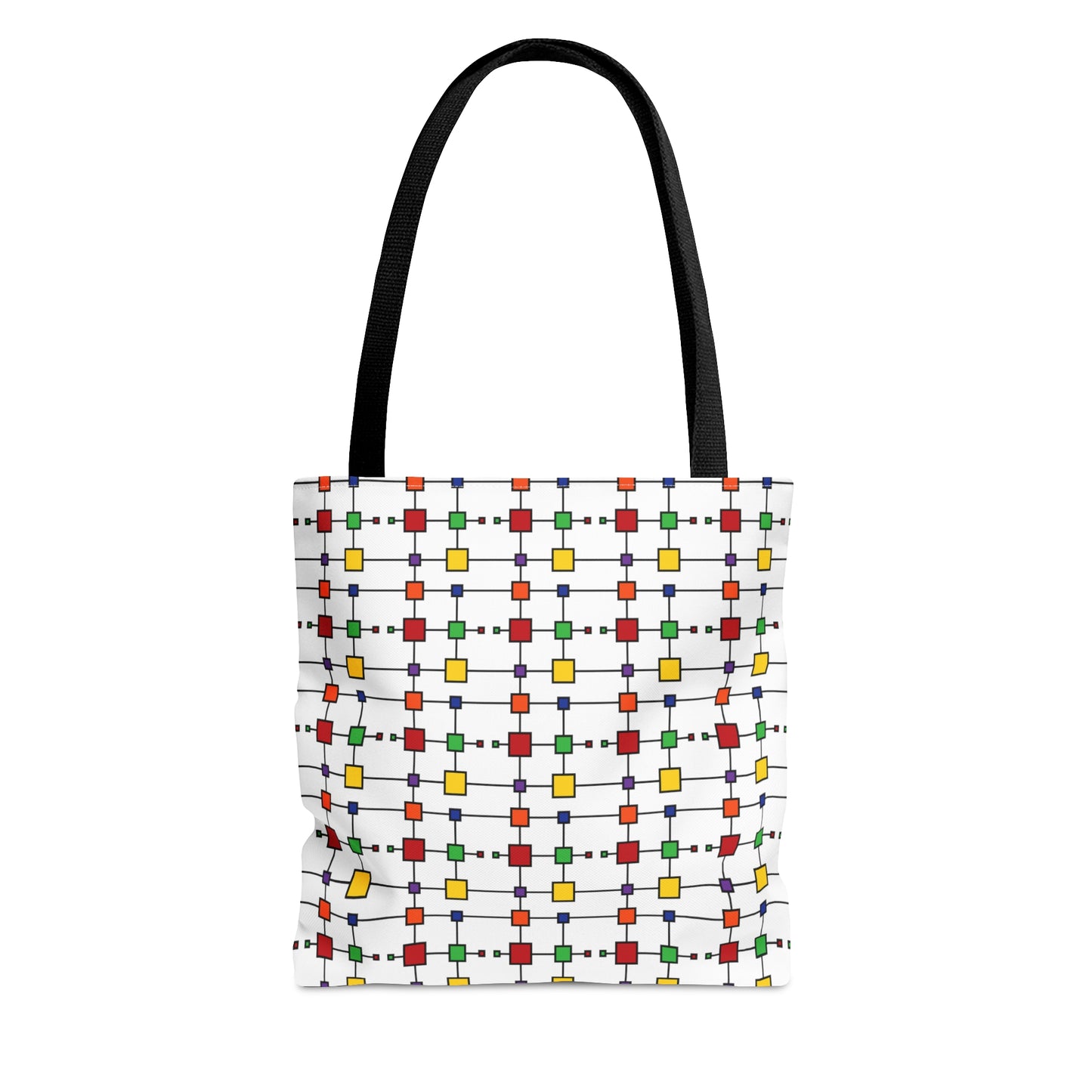 Geometric Black Grid with Squares - White ffffff  - Tote Bag