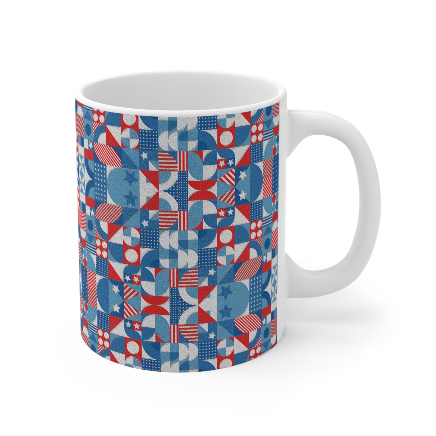 Red White and Blue Bold Pattern - Oil Paint Texture - Mug 11oz