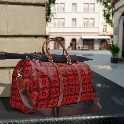 Intersecting Squares - Red - Black 000000 - Waterproof Travel Bag