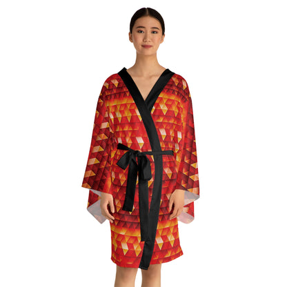 Geometric Flame - Red Triangles - Long Sleeve Kimono Robe