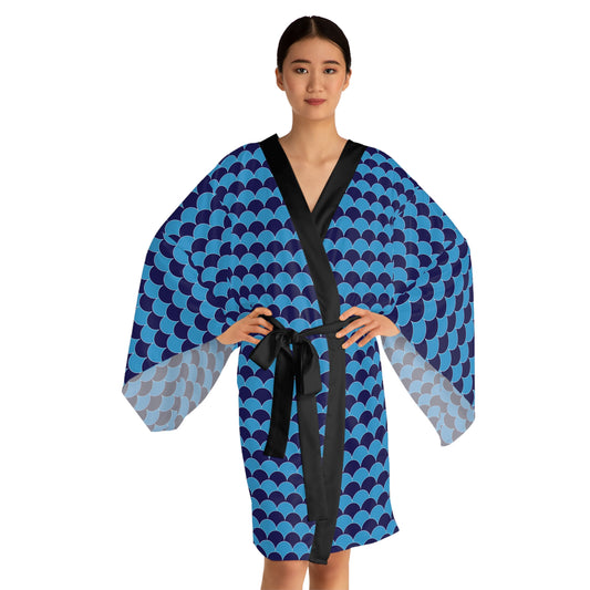 Blue Fans - Long Sleeve Kimono Robe (AOP)