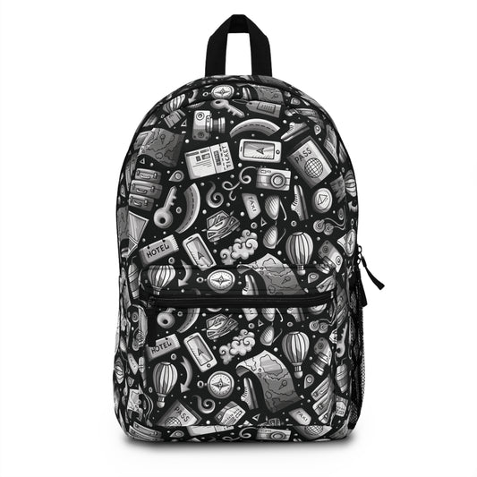 Travel Vibes - Gray on Black 000000 - Backpack