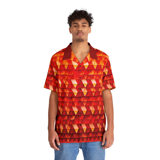 Geometric Flame - Red Triangles - Dark Candy Apple Red a00000 - Men's Hawaiian Shirt