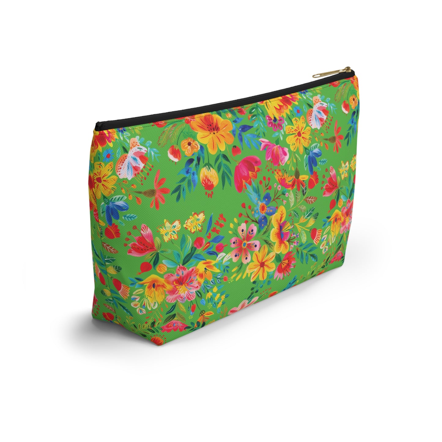 Bright Bold Watercolor Flowers - Bright Apple Green 56BD00 - Accessory Pouch w T-bottom