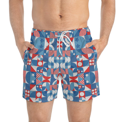 Red White and Blue Bold Pattern - Oil Paint Texture - Swim Trunks