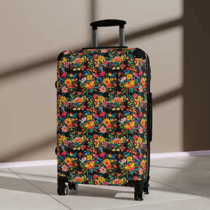 Bright Bold Watercolor Flowers - Black - Suitcases