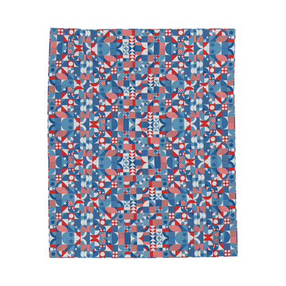 Red White and Blue Bold Pattern - Oil Paint Texture - Velveteen Plush Blanket