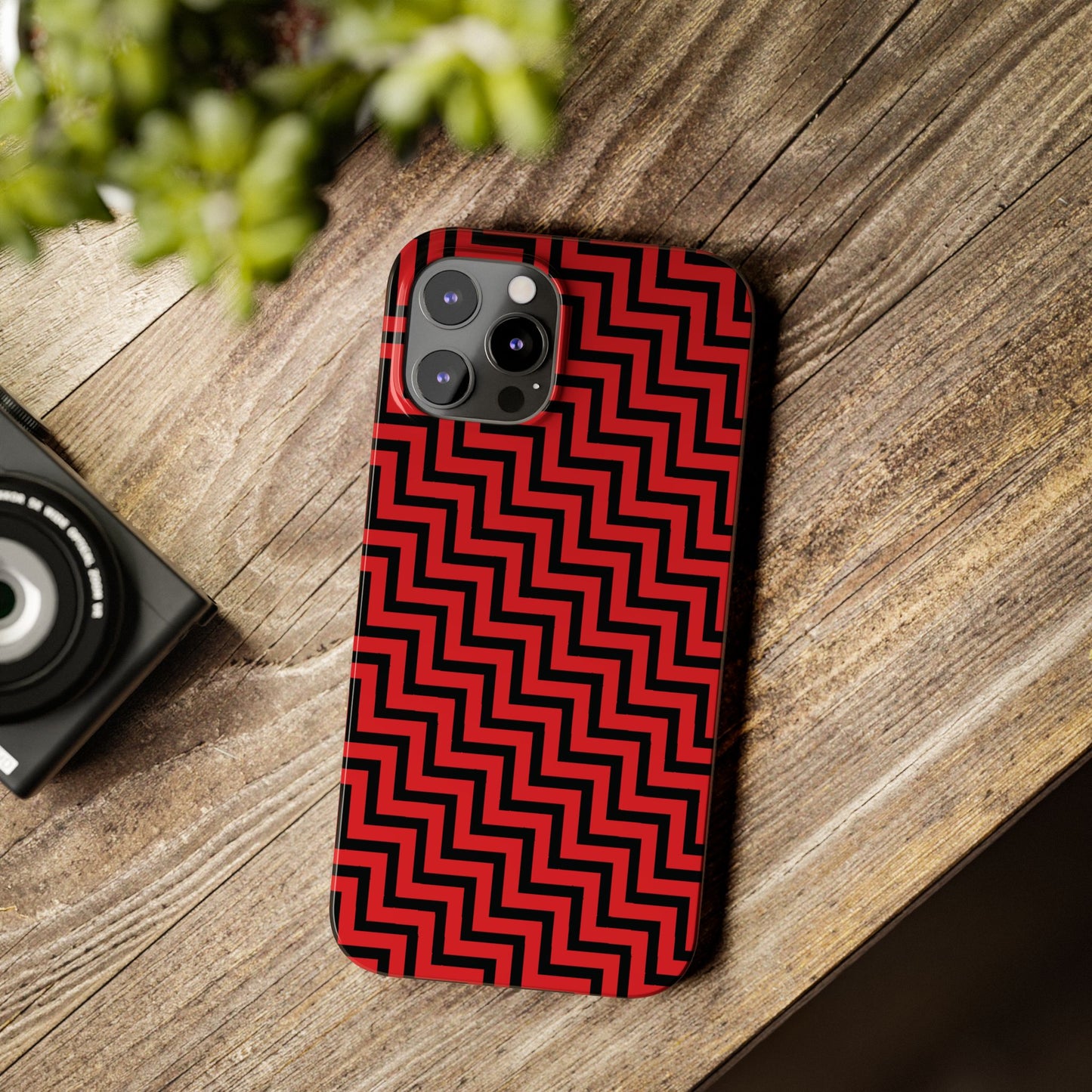 Zigs and Zags - Black - Scarlet - Slim Phone Cases