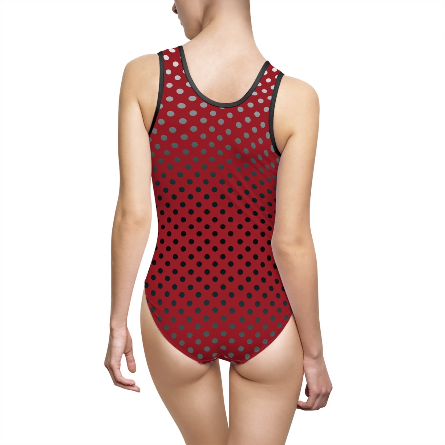 Red with Black Gray White Dots - Women's Classic One-Piece Swimsuit