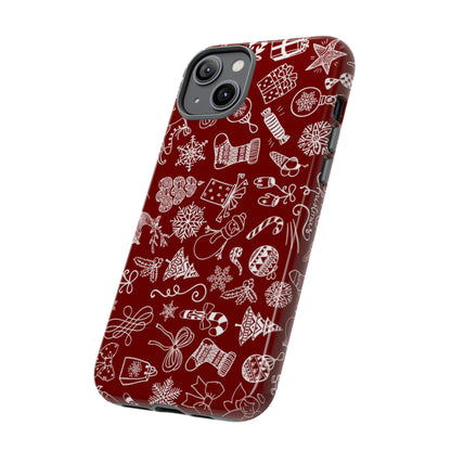 Christmas doodles on red - Tough Cases