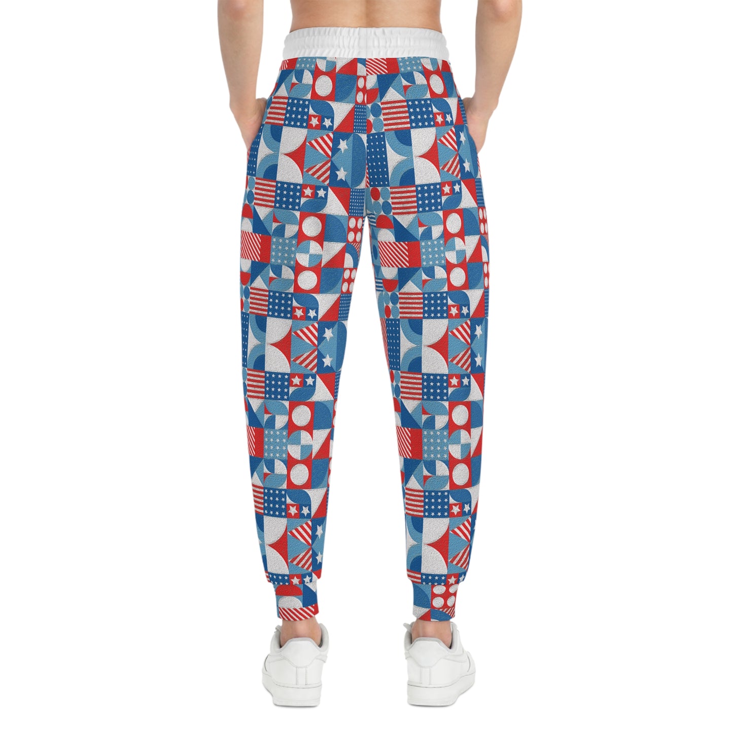 Red White and Blue Bold Pattern - Oil Paint Texture - White ffffff - Athletic Joggers