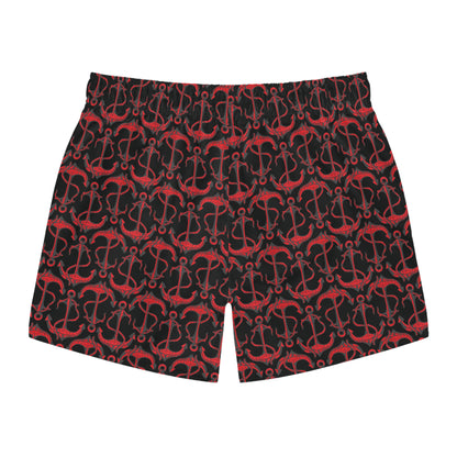 Anchors Away - Red - Black 000000 - Swim Trunks