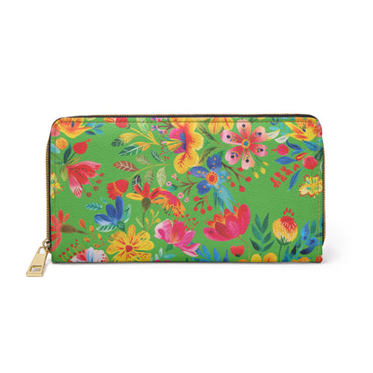 Bright Bold Watercolor Flowers - Bright Apple Green 56BD00 - Zipper Wallet