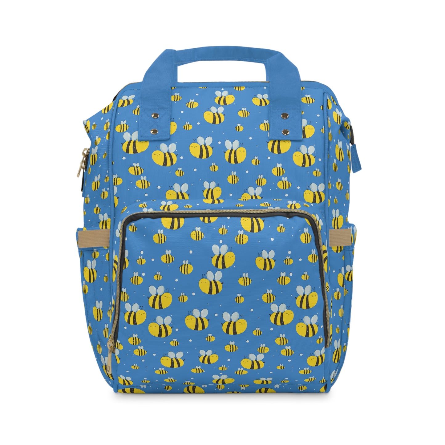 Lots of Bees - Blue #139aff  - large print - Multifunctional Diaper Backpack