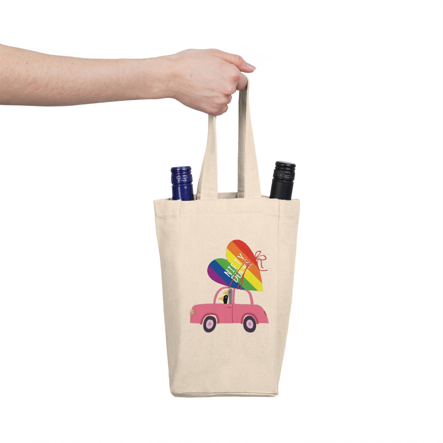 Ducks delivering a lot of love - Pride - Double Wine Tote Bag