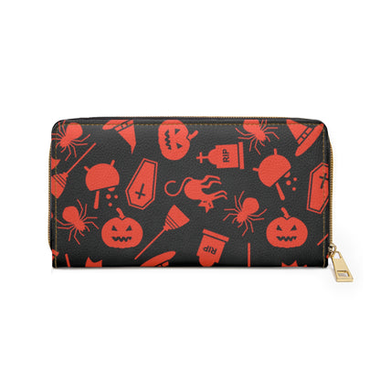 Halloween Scaries - Big - Orange - Black 000000 - Zipper Wallet