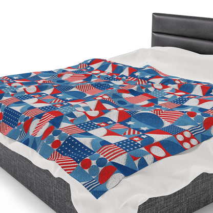 Red White and Blue Bold Pattern - Oil Paint Texture - BIG - Velveteen Plush Blanket