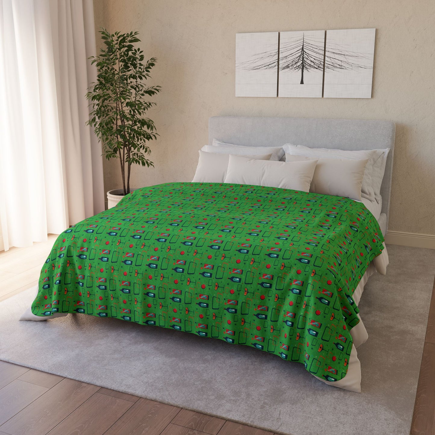 Fleece Sherpa Blanket - Cocktail Time - Lime Green