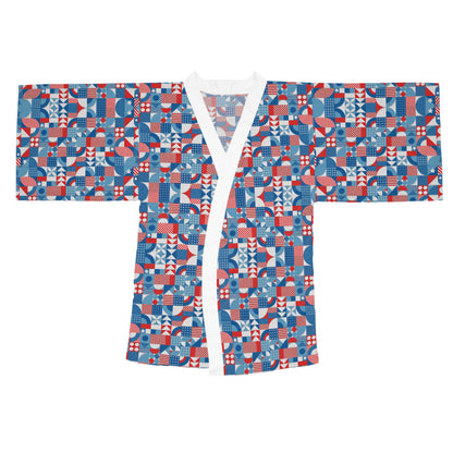 Red White and Blue Bold Pattern - Oil Paint Texture - Long Sleeve Kimono Robe (AOP)