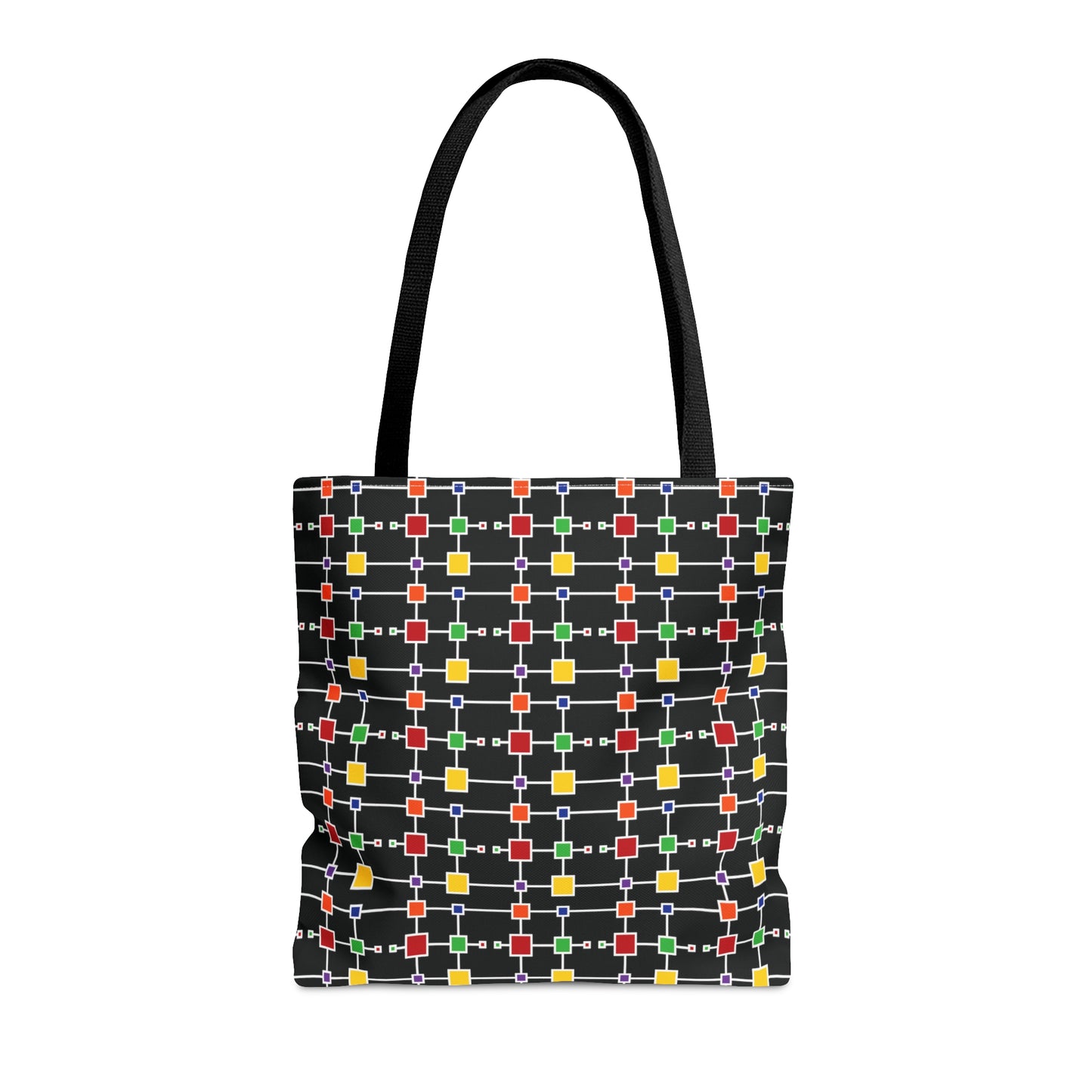 Geometric White Grid with Squares - Black 000000 - Tote Bag