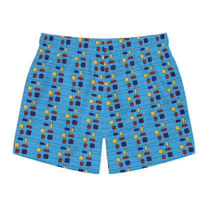 Inspired by Piet Mondrian - Blue Bolt 00b3ff - Swim Trunks