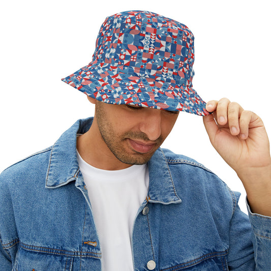 Red White and Blue Bold Pattern - Oil Paint Texture - Bucket Hat (AOP)