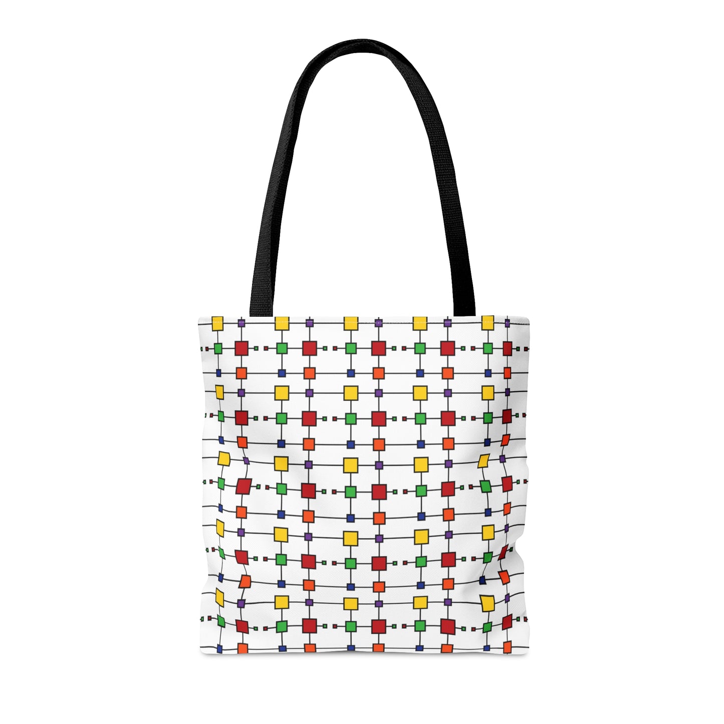 Geometric Black Grid with Squares - White ffffff  - Tote Bag